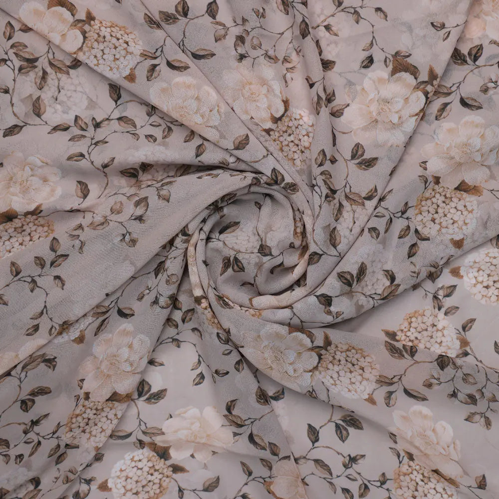 Gorgeous floral and leaves digital printed fabric in brown Georgette – pog 0 ta05726 110 a