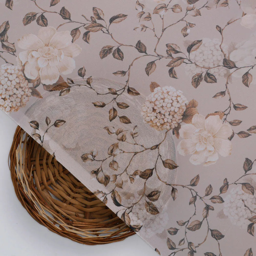 Gorgeous floral and leaves digital printed fabric in brown Georgette – pog 0 ta05726 110 b