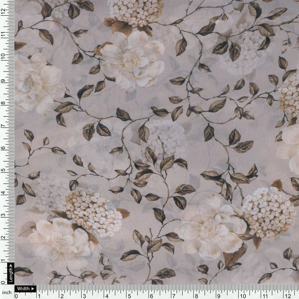Gorgeous floral and leaves digital printed fabric in brown Georgette – pog 0 ta05726 110 d