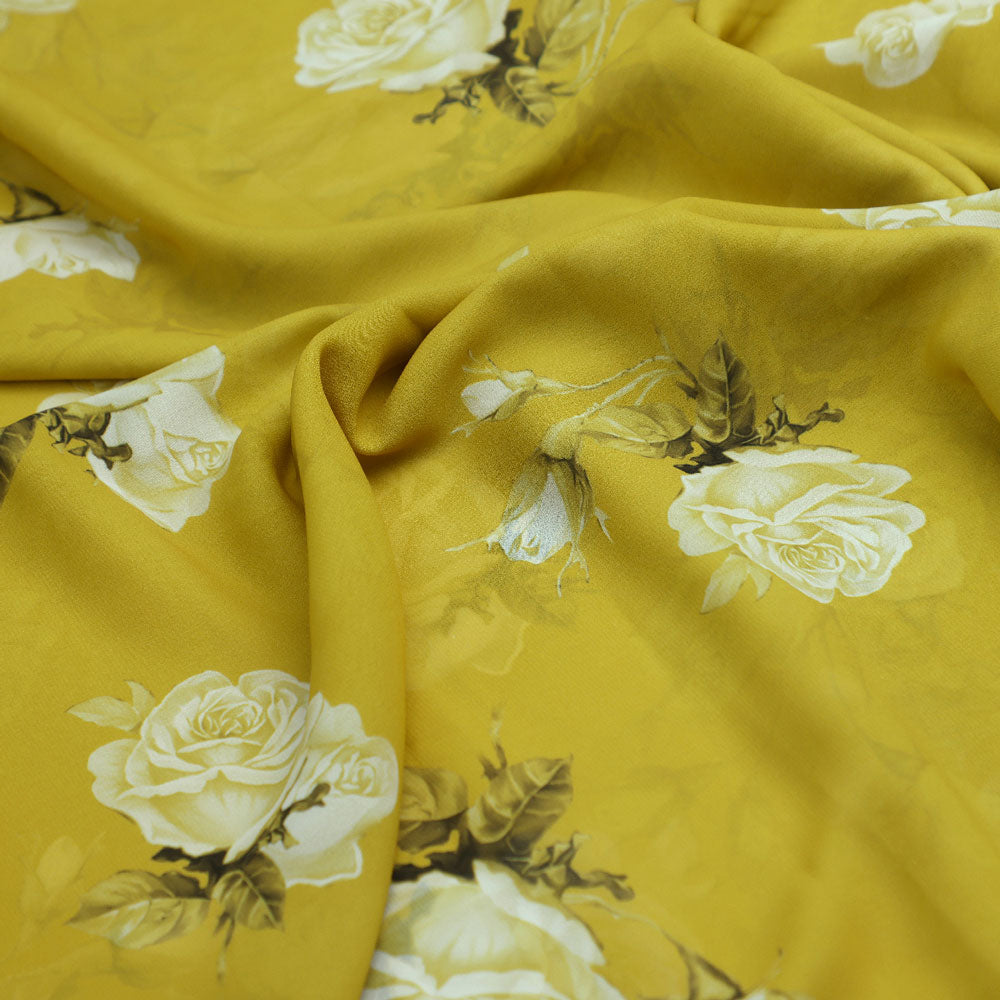 Classy Green and Yellow Floral Georgette Fabric