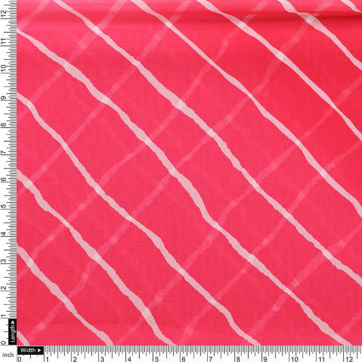 Lovely Pink Gradient Strips Wave Digital Printed Fabric - Georgette