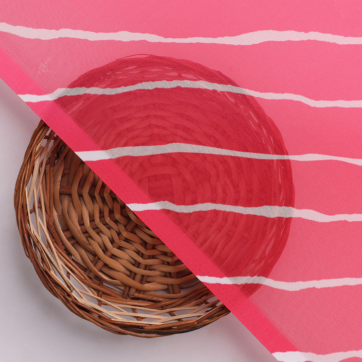 Lovely Pink Gradient Strips Wave Digital Printed Fabric - Georgette