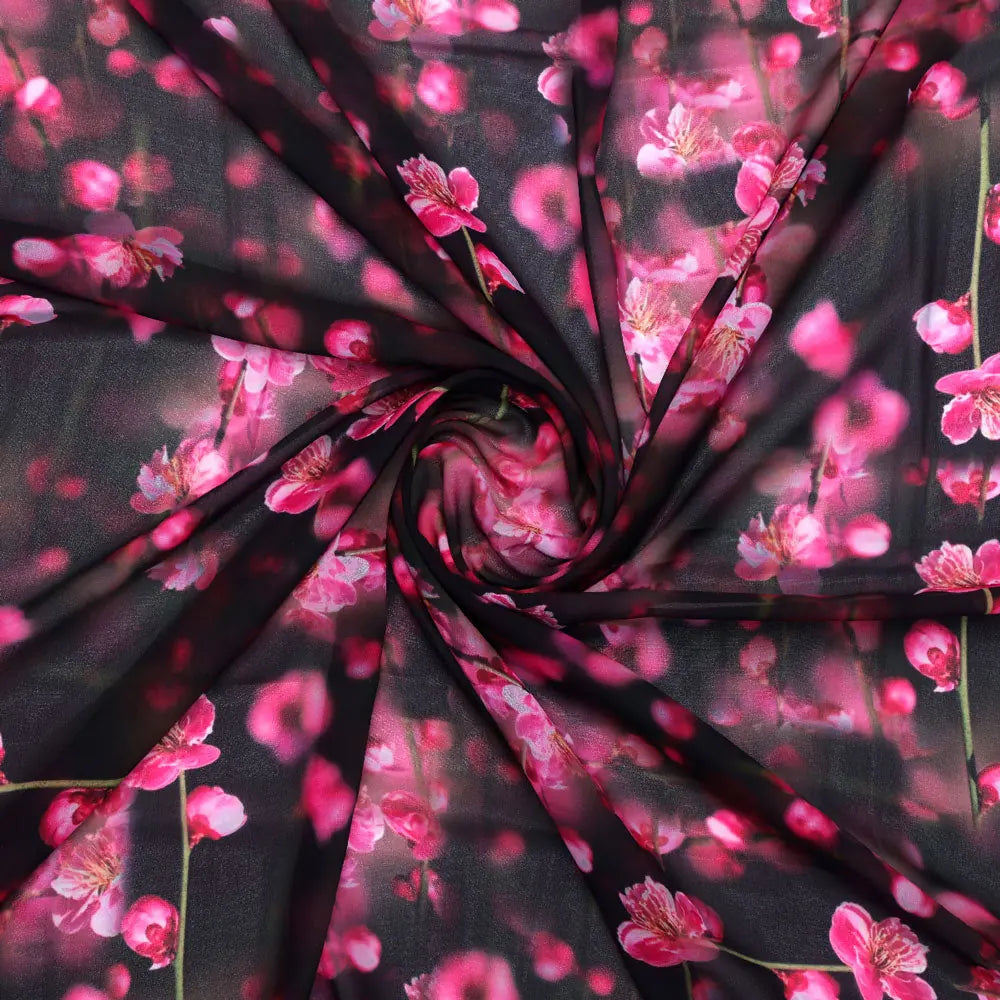 Gorgeous Black and Pink Ditsy Digital Printed Georgette Fabric – pog 0 ta08659 110 a