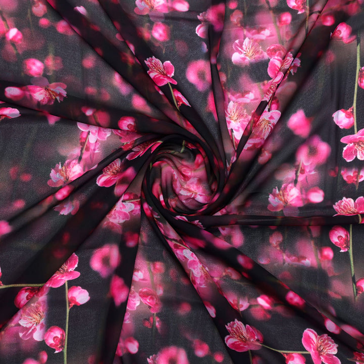 Gorgeous Black and Pink Ditsy Digital Printed Georgette Fabric