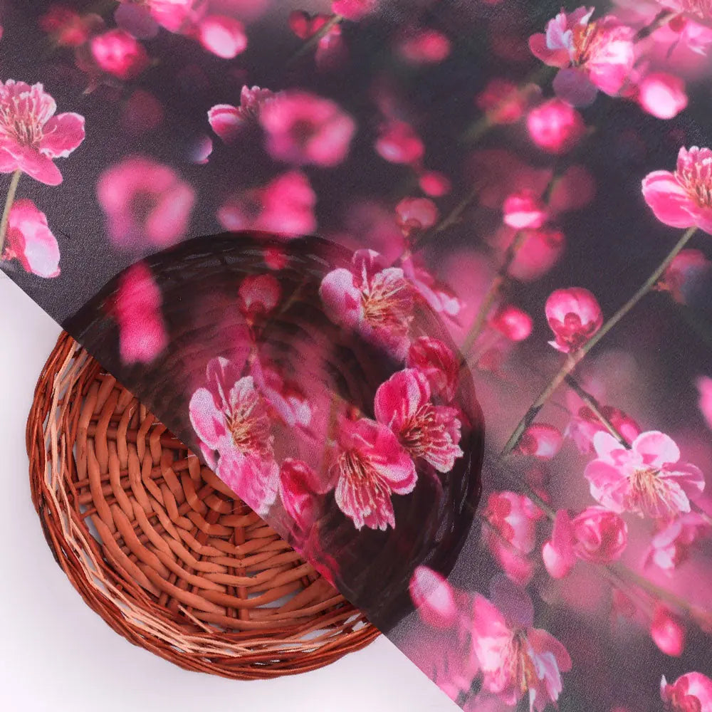 Gorgeous Black and Pink Ditsy Digital Printed Georgette Fabric – pog 0 ta08659 110 b