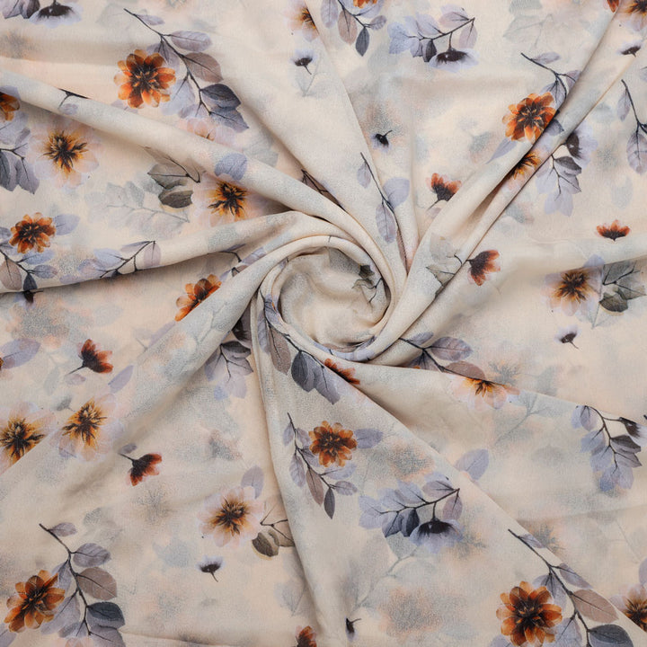 Gorgeous floral and leaves digital printed Georgette fabric from FAB VOGUE Studio