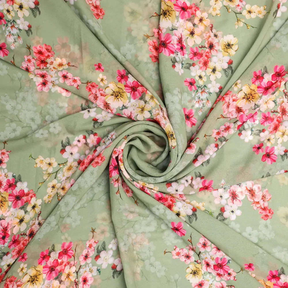 Gorgeous green digital printed Georgette fabric with floral design by FAB VOGUE Studio – pog 0 ta08843 110 a