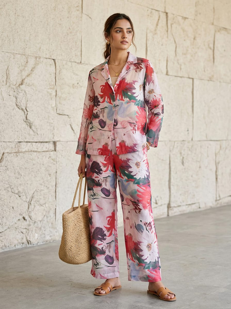 Multicolor Abstract Watercolour Floral Linen Satin Digital Printed Fabric