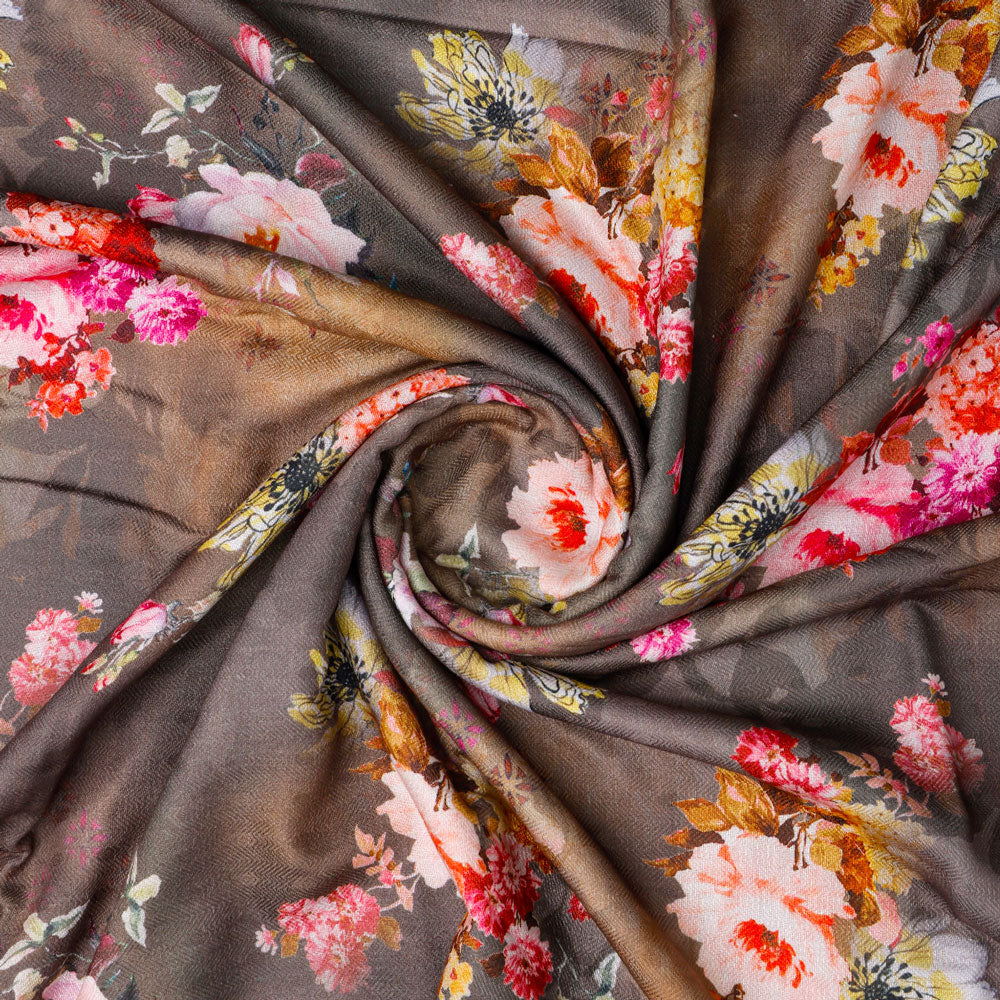 Digital Printed Floral Pashmina Fabric in Green by FAB VOGUE Studio