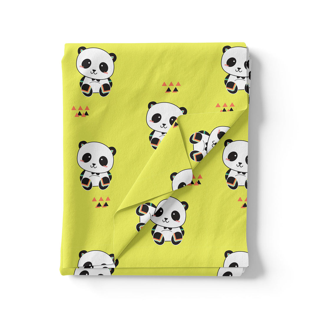 Yellow Muslin Panda Prints Fabric for Kids