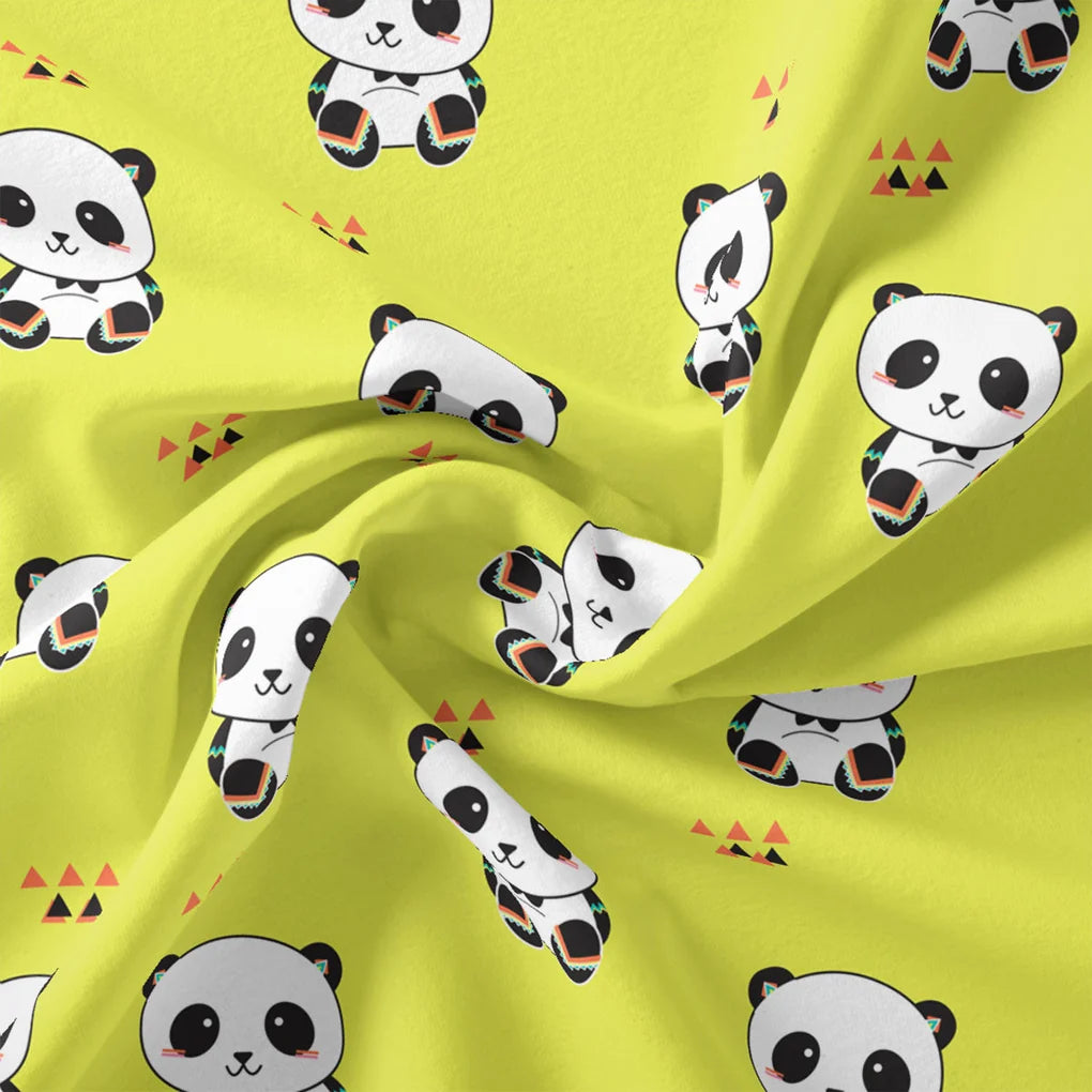 Yellow Muslin Panda Prints Fabric for Kids – panda3