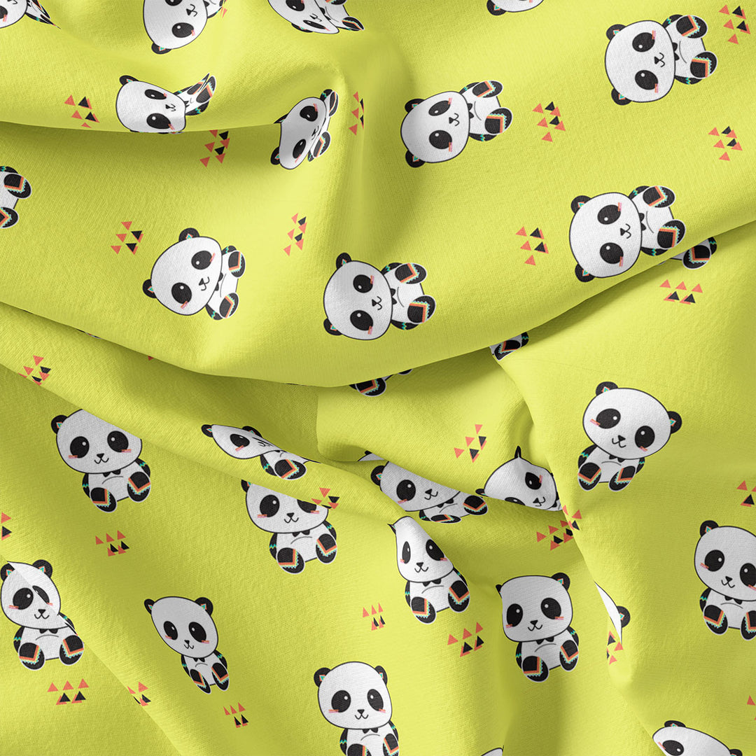 Yellow Muslin Panda Prints Fabric for Kids