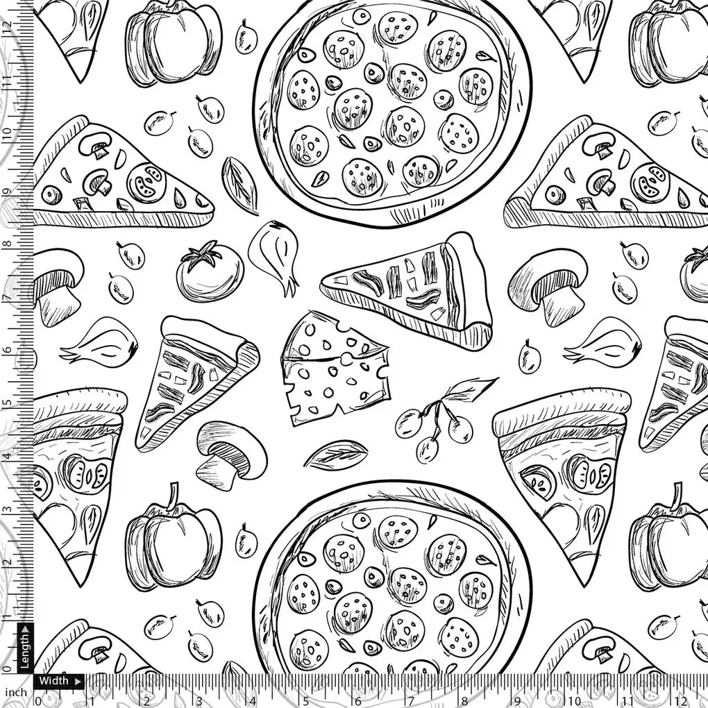 White Muslin Digital Printed Fabric With Quirky Pizza Prints For Kids – pizza1