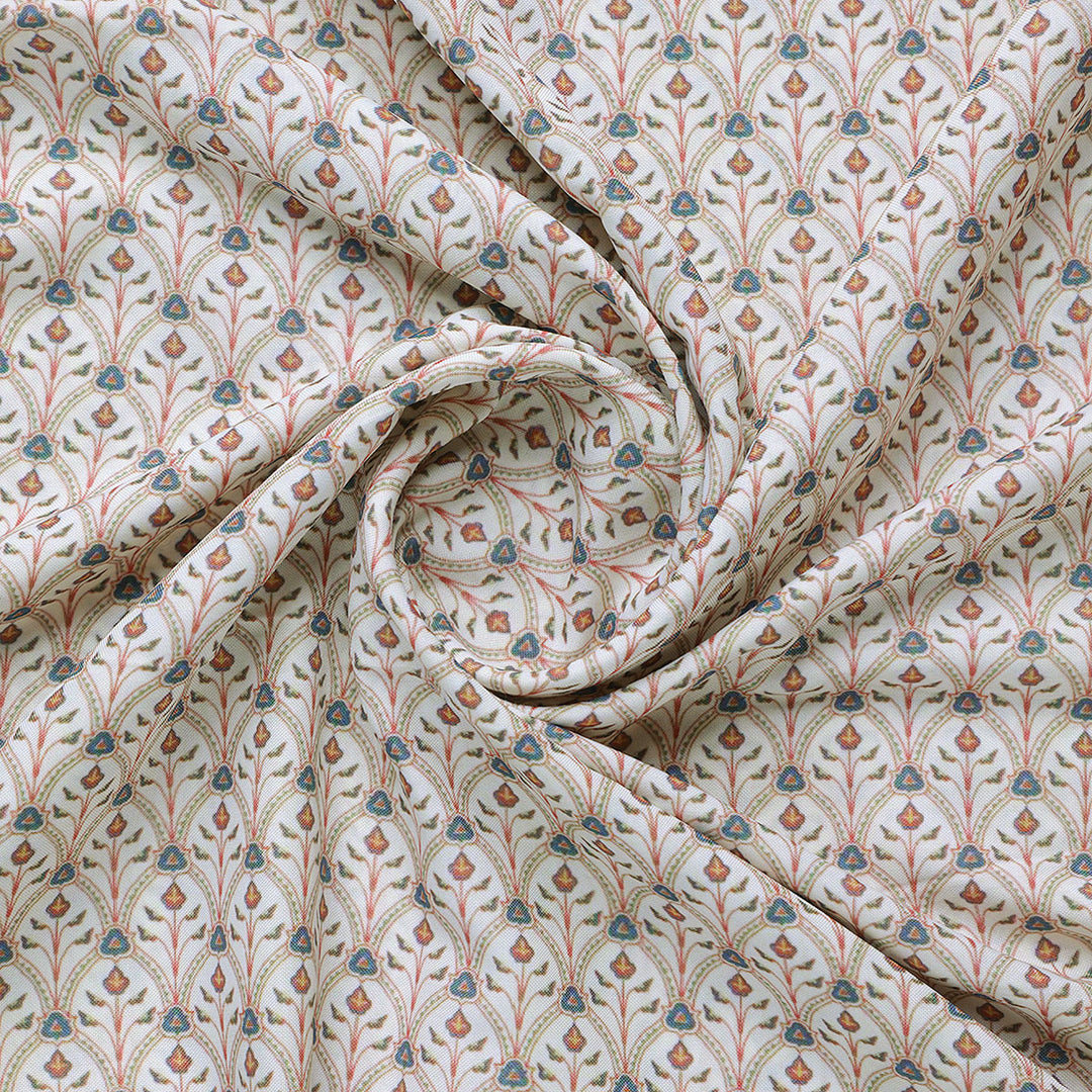 Cream Scales Rayon Printed Fabric