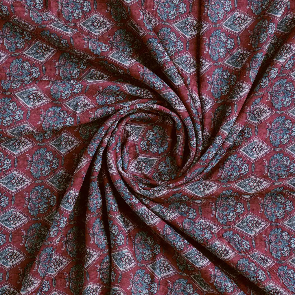 Morden Damask With Flower Digital Printed Fabric - Rayon – ra 0 ma0185 110 b