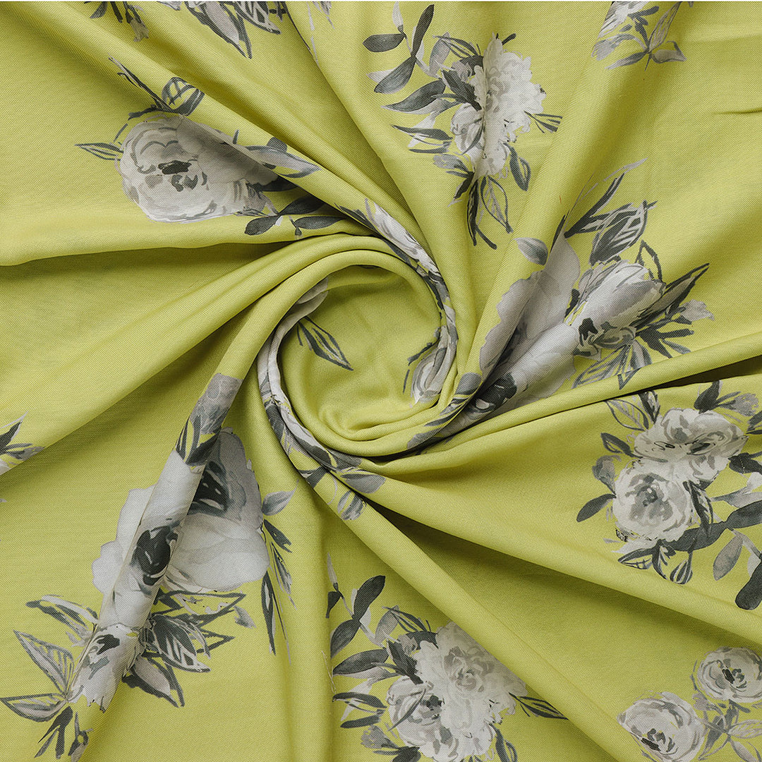 Vintage Art Of Flower Digital Printed Fabric - Rayon
