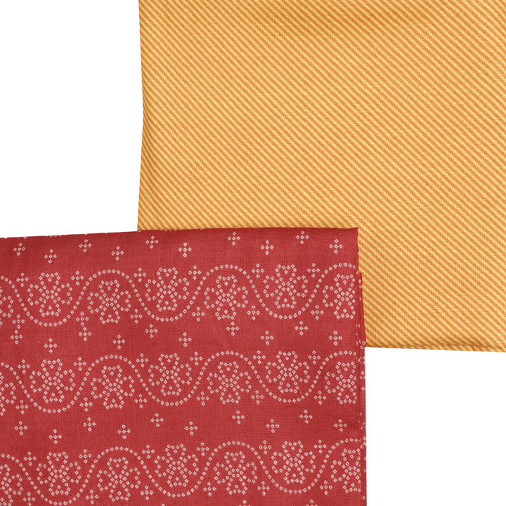 Red Linen Printed Unstitched Fabric Set (5 Meter Set)