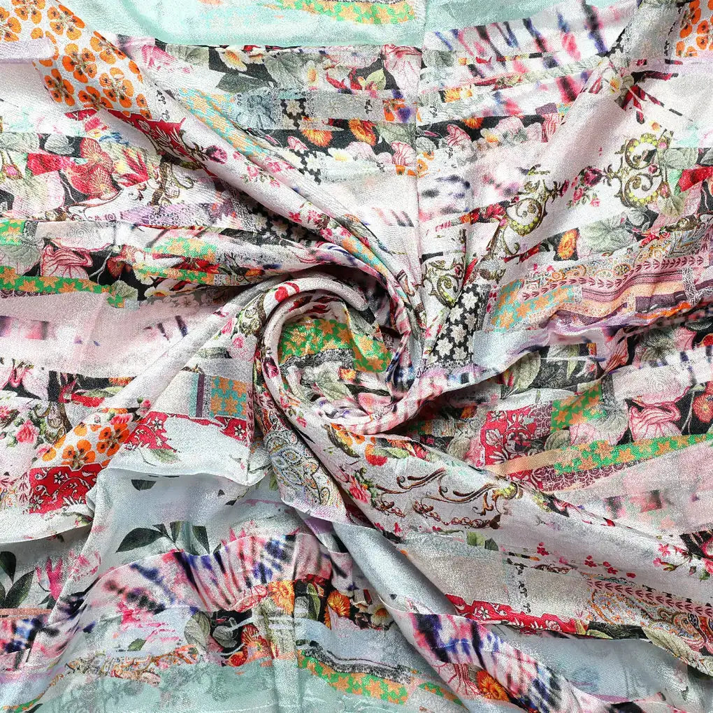 Watercolour Paint Art With Pattern Digital Printed Fabric - Pure Chinon – stock362 a