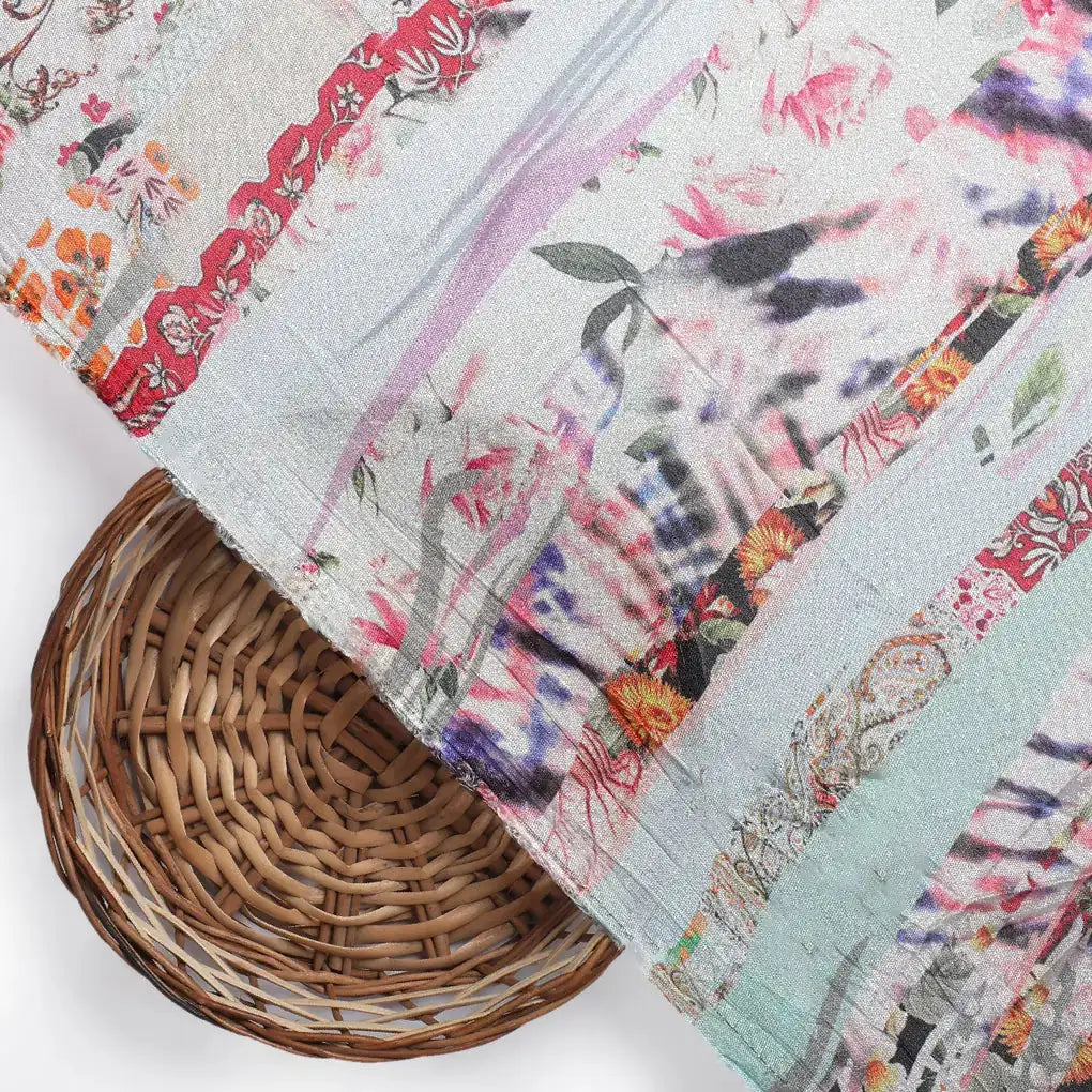 Watercolour Paint Art With Pattern Digital Printed Fabric - Pure Chinon – stock362 b