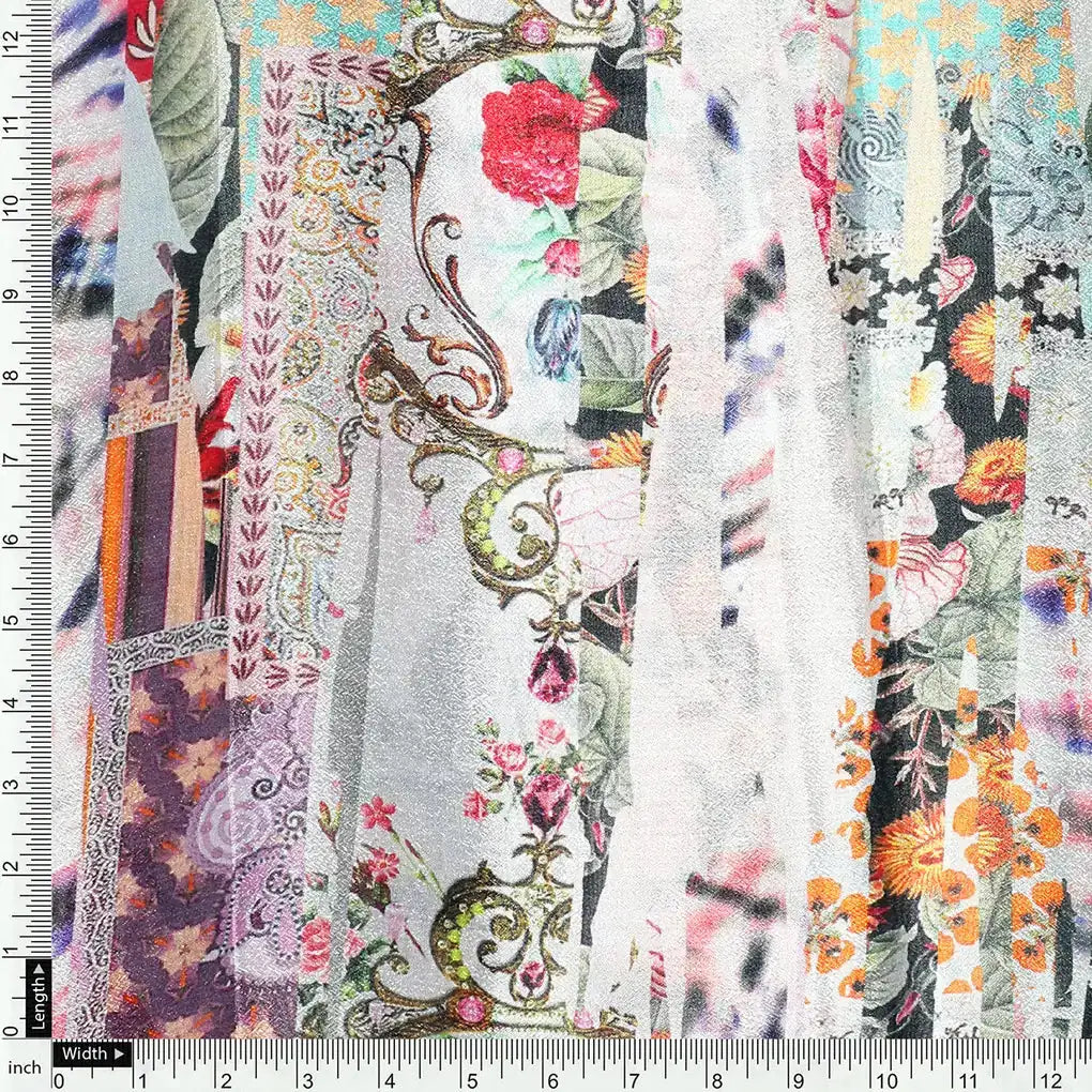 Watercolour Paint Art With Pattern Digital Printed Fabric - Pure Chinon – stock362 d