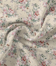 Peach Vintage English Rose Floral Tusser Silk Digital Printed Fabric