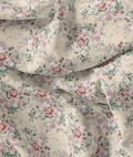 Peach Vintage English Rose Floral Tusser Silk Digital Printed Fabric