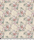 Peach Vintage English Rose Floral Tusser Silk Digital Printed Fabric
