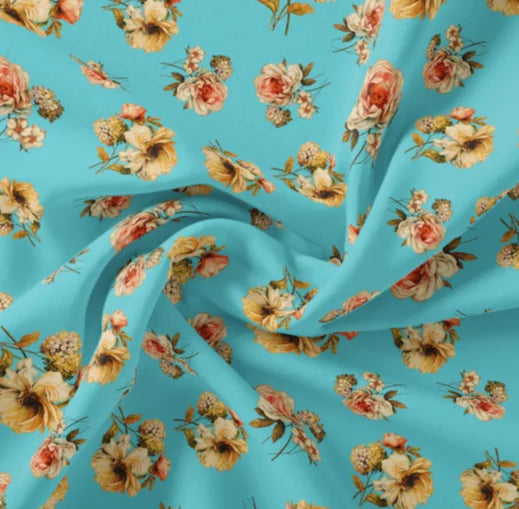 Lovely Periwinkle Flower With Blue Turquoise Digital Printed Fabric - Pure Georgette – screenshot 2025 02 27 135444