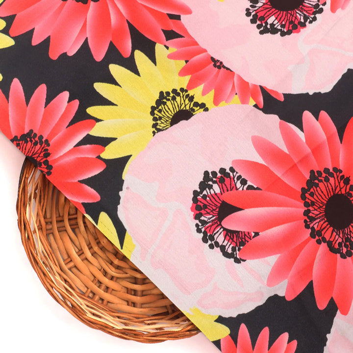 Watercolour Sunflower Digital Printed Fabric - Japan Satin