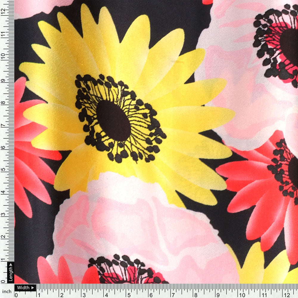 Watercolour Sunflower Digital Printed Fabric - Japan Satin