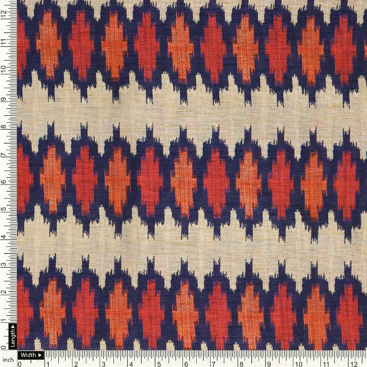 Morden Multicolour Ikat Repeat Digital Printed Fabric - Tusser Silk