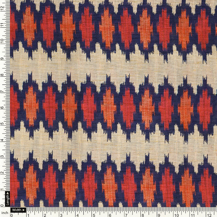 Morden Multicolour Ikat Repeat Digital Printed Fabric - Tusser Silk