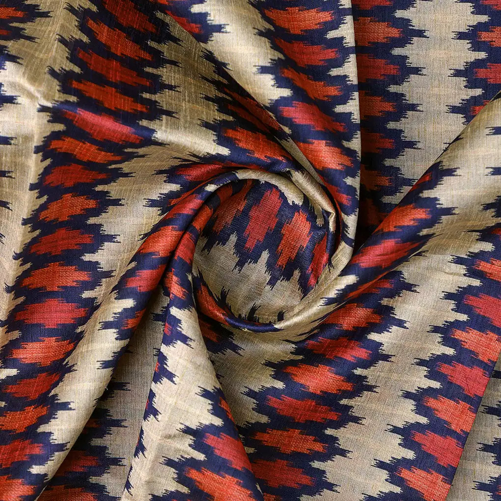 Morden Multicolour Ikat Repeat Digital Printed Fabric - Tusser Silk – ts 0 ma03175 110 bcopy
