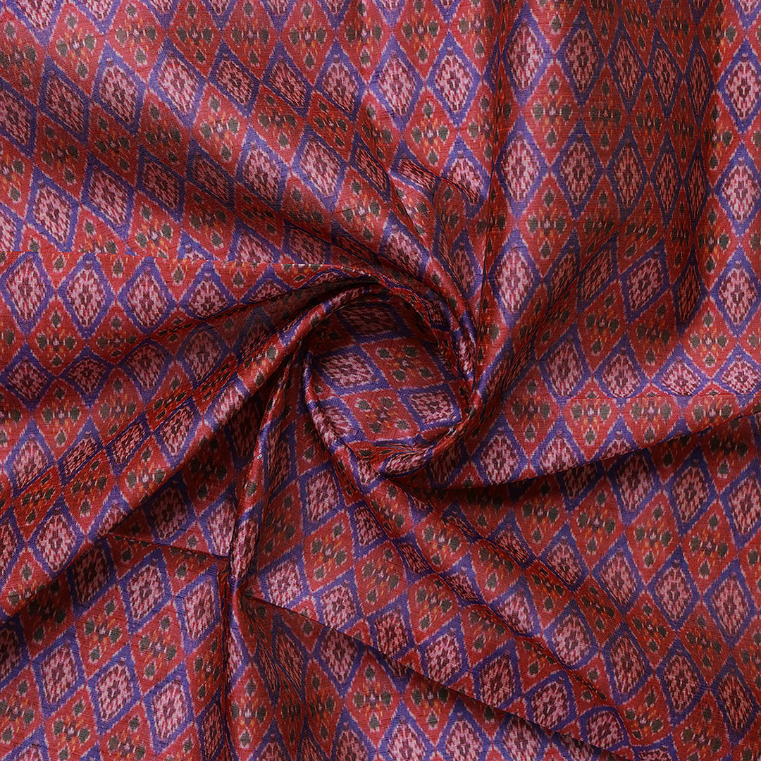 Maroon Ikat-Patola Type Pattern Design Printed Fabric