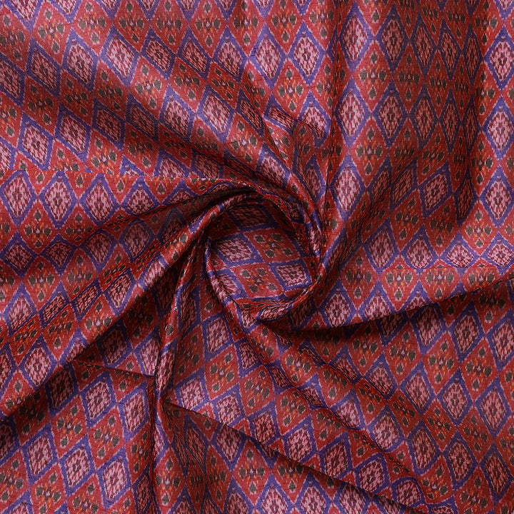 Maroon Ikat-Patola Type Pattern Design Printed Fabric