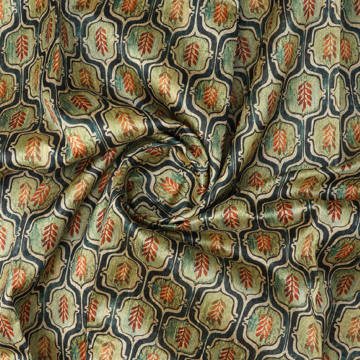 Classy Green Ogee Digital Printed Tussar Silk Fabric