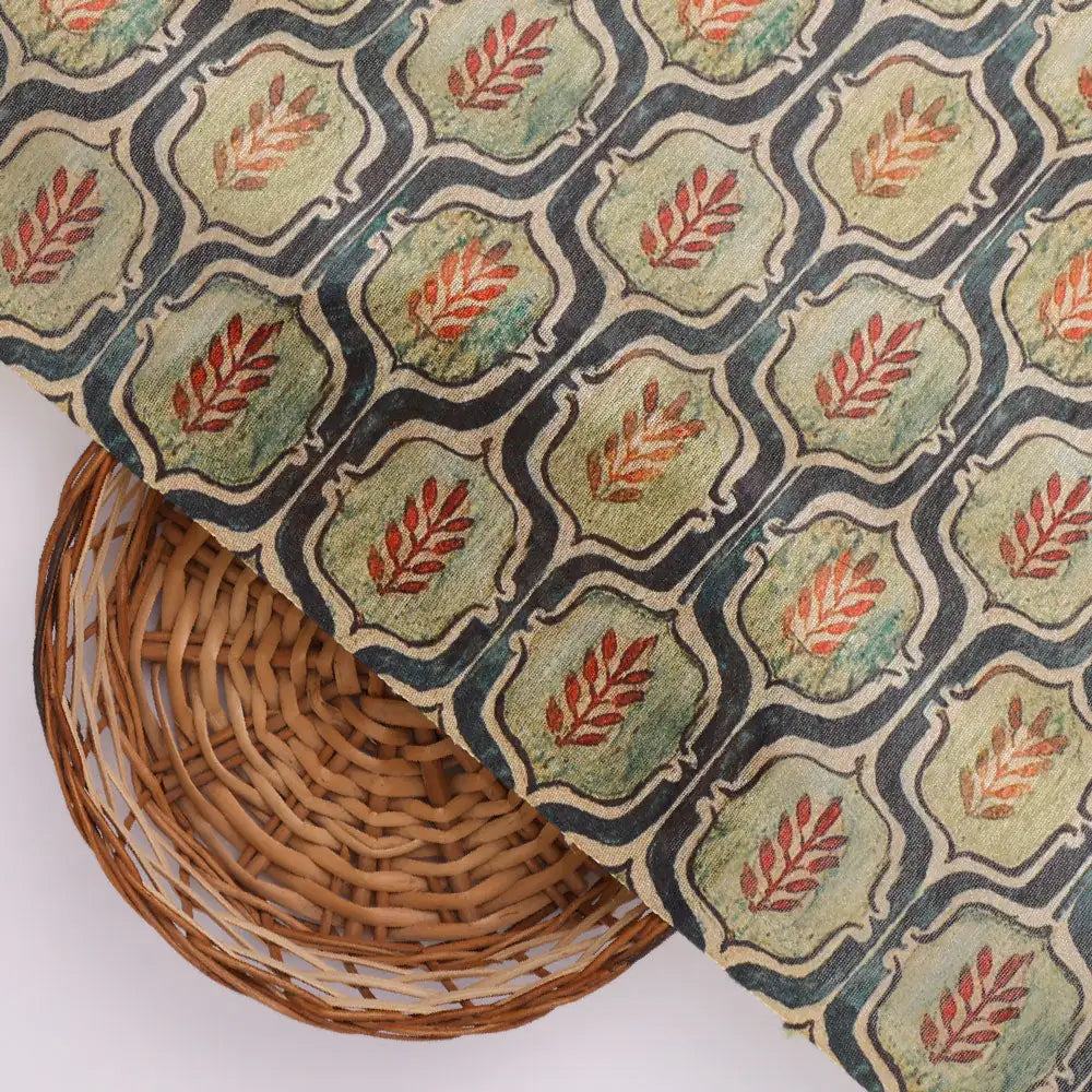 Classy Green Ogee Digital Printed Tussar Silk Fabric – ts 0 ta0079 110 b