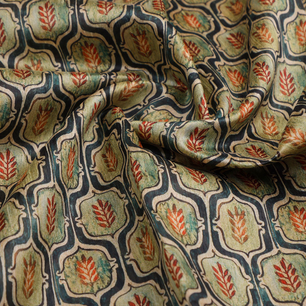 Classy Green Ogee Digital Printed Tussar Silk Fabric