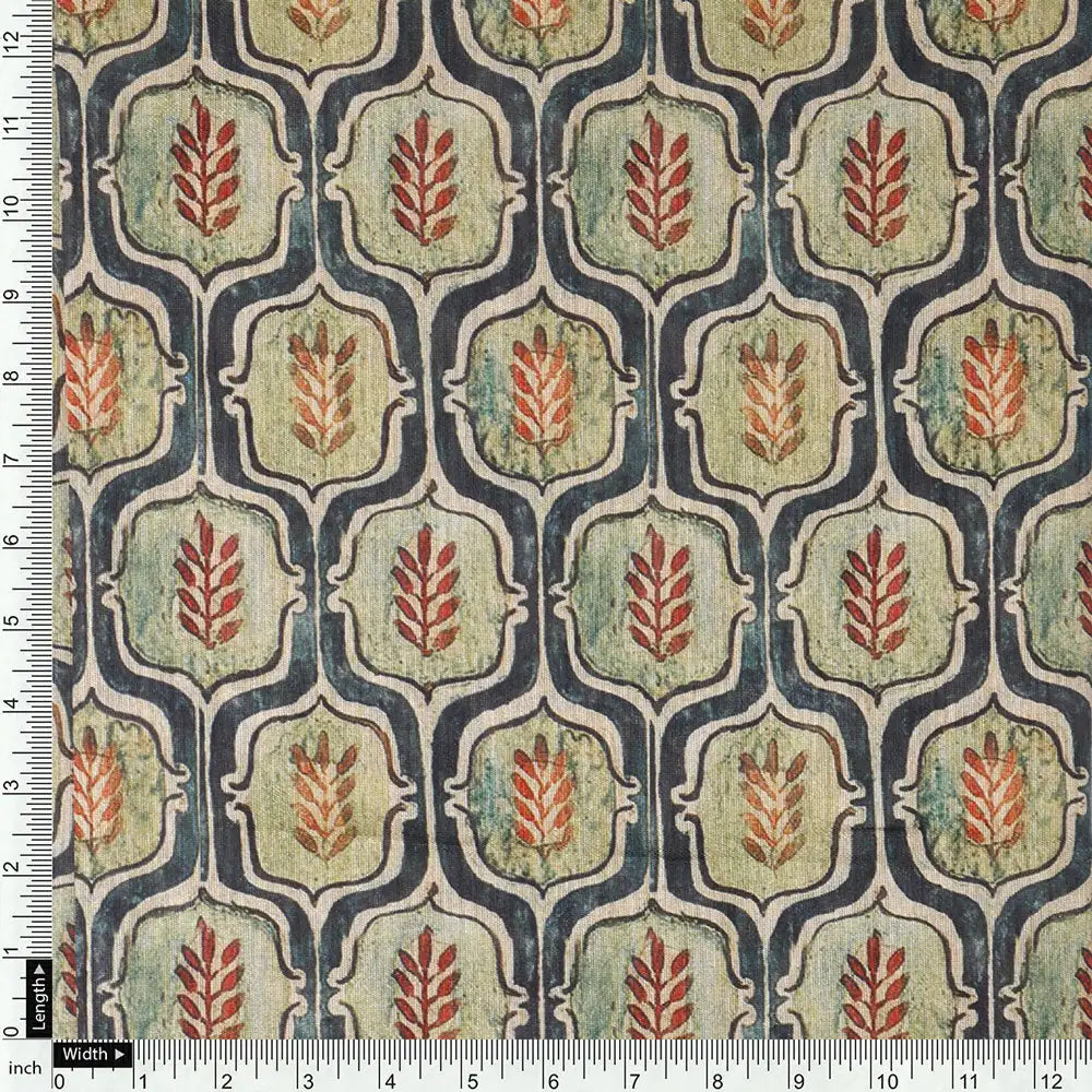Classy Green Ogee Digital Printed Tussar Silk Fabric – ts 0 ta0079 110 d