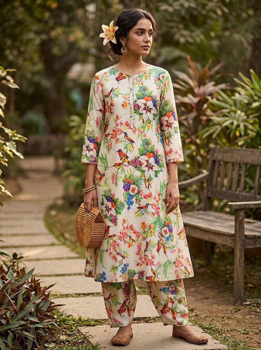 A Vibrant Garden Party on Woven Cloth