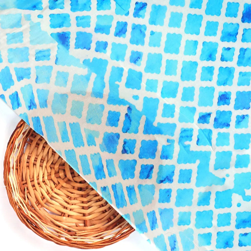 Blue Lattice Lovely Seamless Digital Printed Fabric - Upada Silk – us 0 ma0314p3 151 b