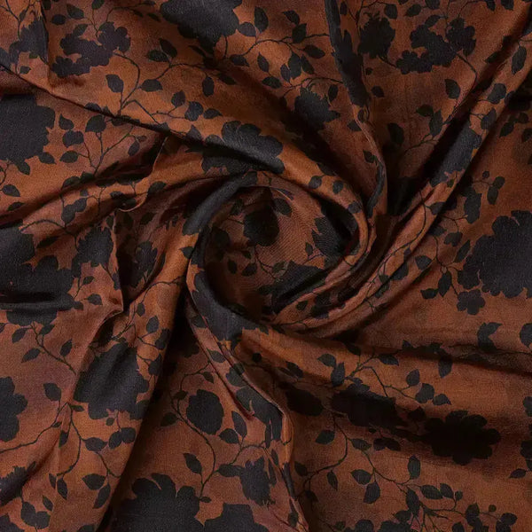 Black And Rustic Look Flower Digital Printed Fabric - Upada Silk – us 0 ta07594 110 bcopy - alternate view