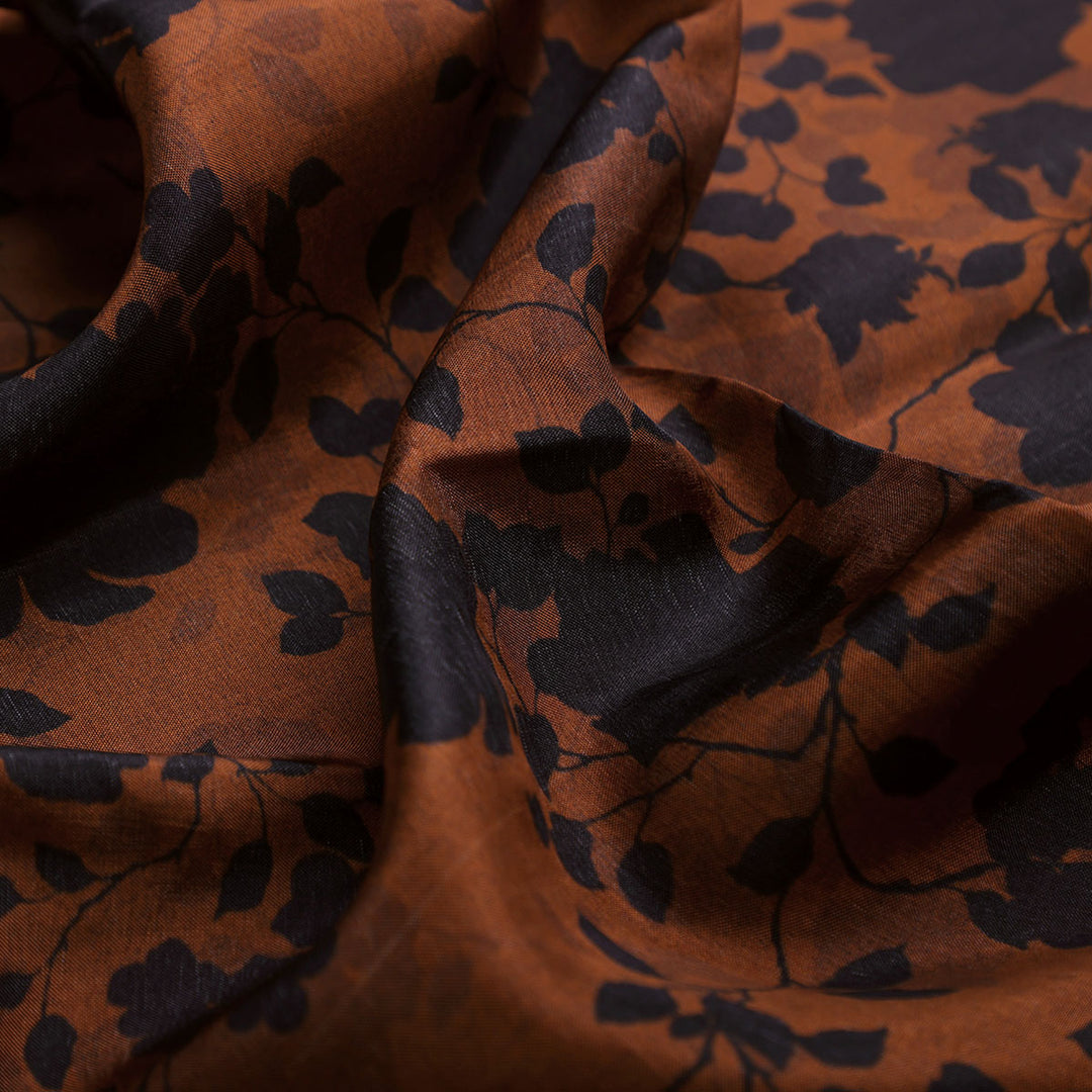 Black And Rustic Look Flower Digital Printed Fabric - Upada Silk
