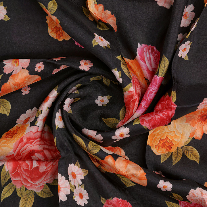 Multicolour Anemone Roses With Digital Printed Fabric - Upada Silk