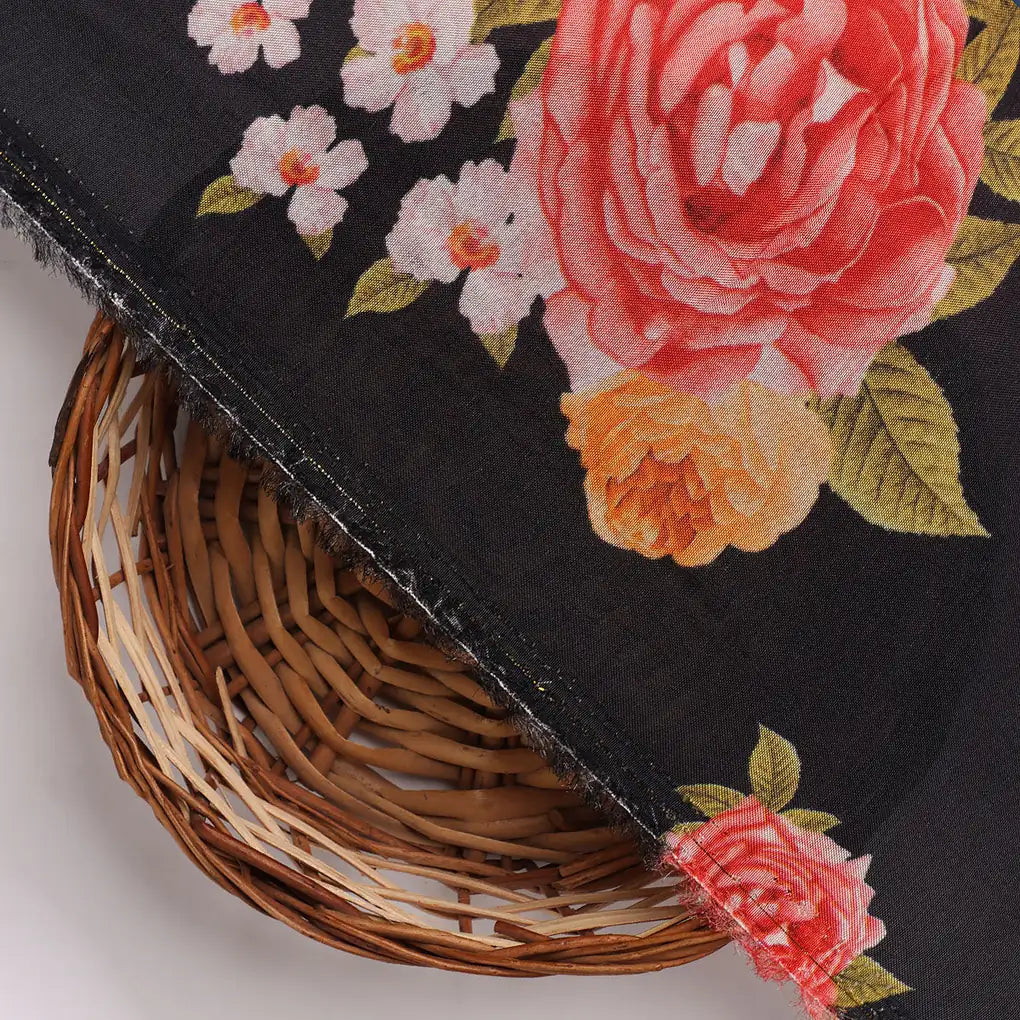 Multicolour Anemone Roses With Digital Printed Fabric - Upada Silk – us 0 ta08277p4 110 d