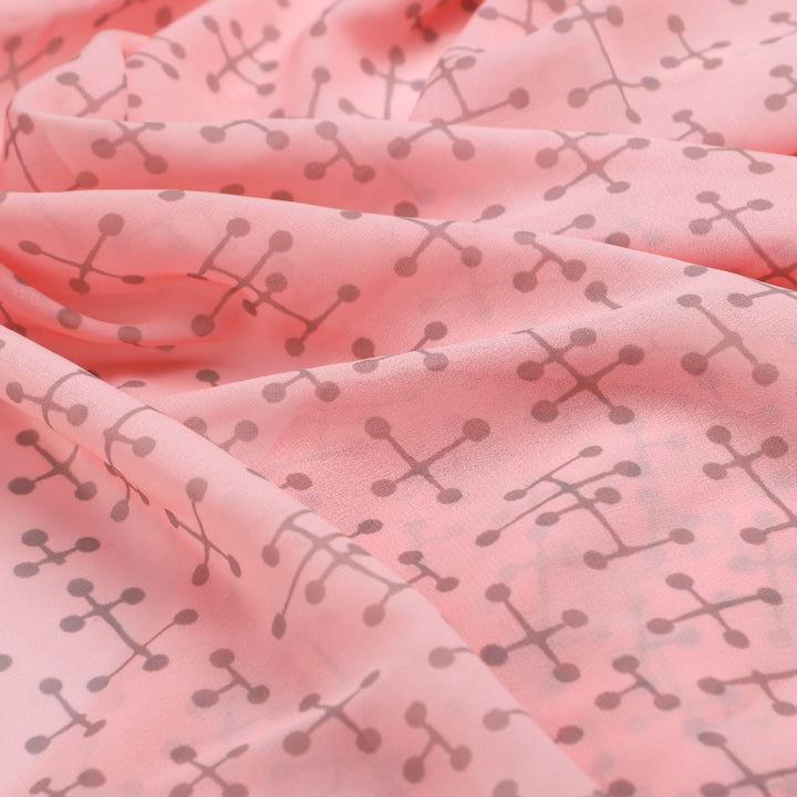 Classy Peach Abstract Digital Printed Weightless Fabric