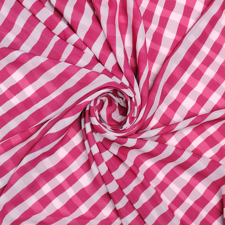 Pink And Offwhite Stripe Combo Digital Printed Fabric  - Weightless