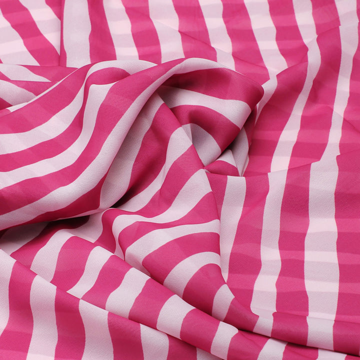 Red And Offwhite Stripe Combo Digital Printed Fabric  - Weightless