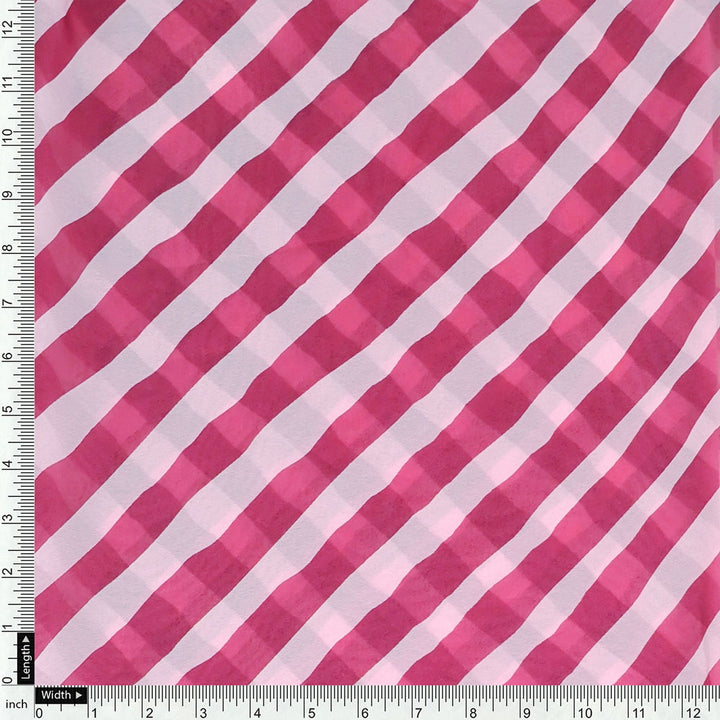 Pink And Offwhite Stripe Combo Digital Printed Fabric  - Weightless