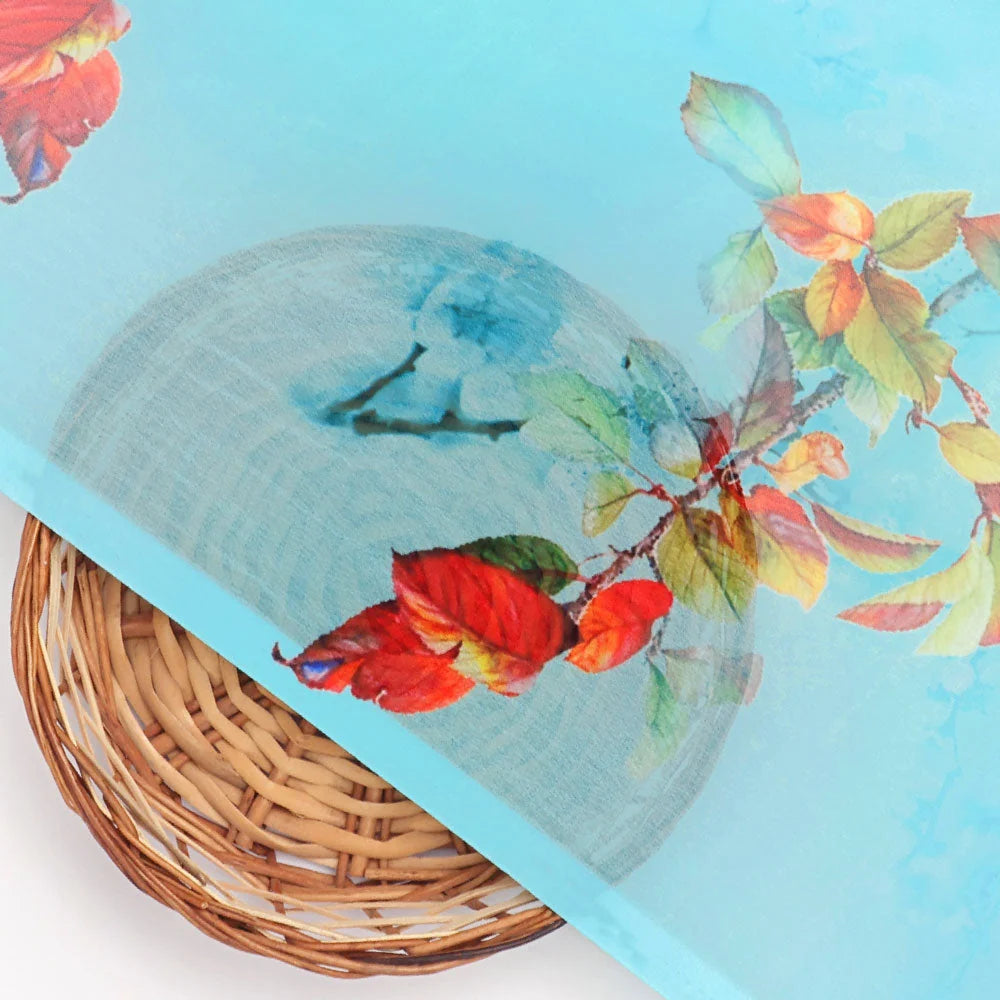 Turquoise Flower Weightless Printed Fabric – we 0 ta09230p1 110 b